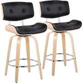 Lombardi 26" Swivel Counter Stool Natural Wood & Black Leatherette with Chrome Footrest (Set of 2)